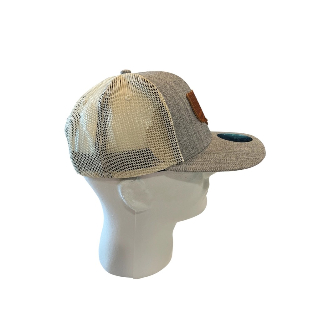 Local Crowns Trucker Hat Mens OSFM Gray USA Leather Patch Mesh Snapback July 4th - Picture 3 of 5